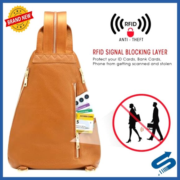 Top Grain Leather Crossbody Sling Bag with RFID Blocking Travel Backpack